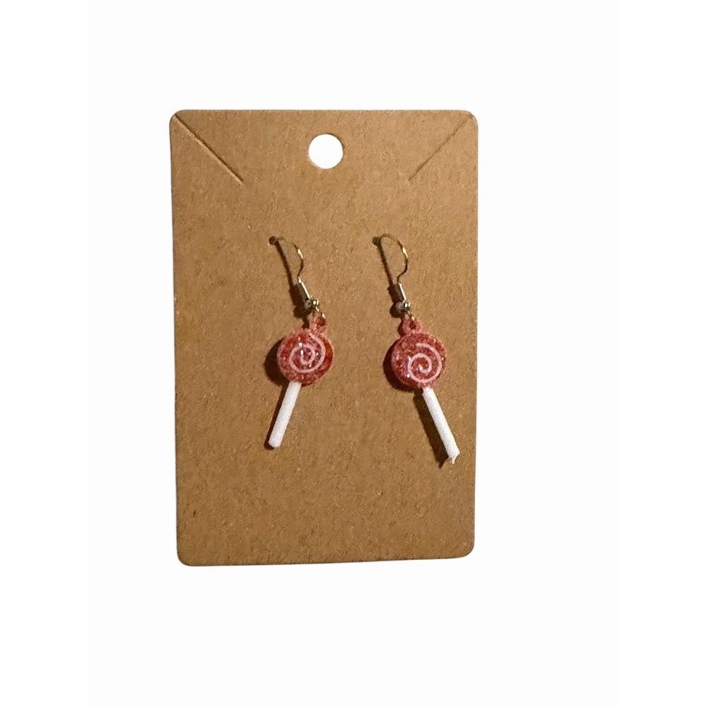 Handmade Pink Glitter Lollipop Dangle Earrings Kitsch Candy Y2K Whimsical Drop